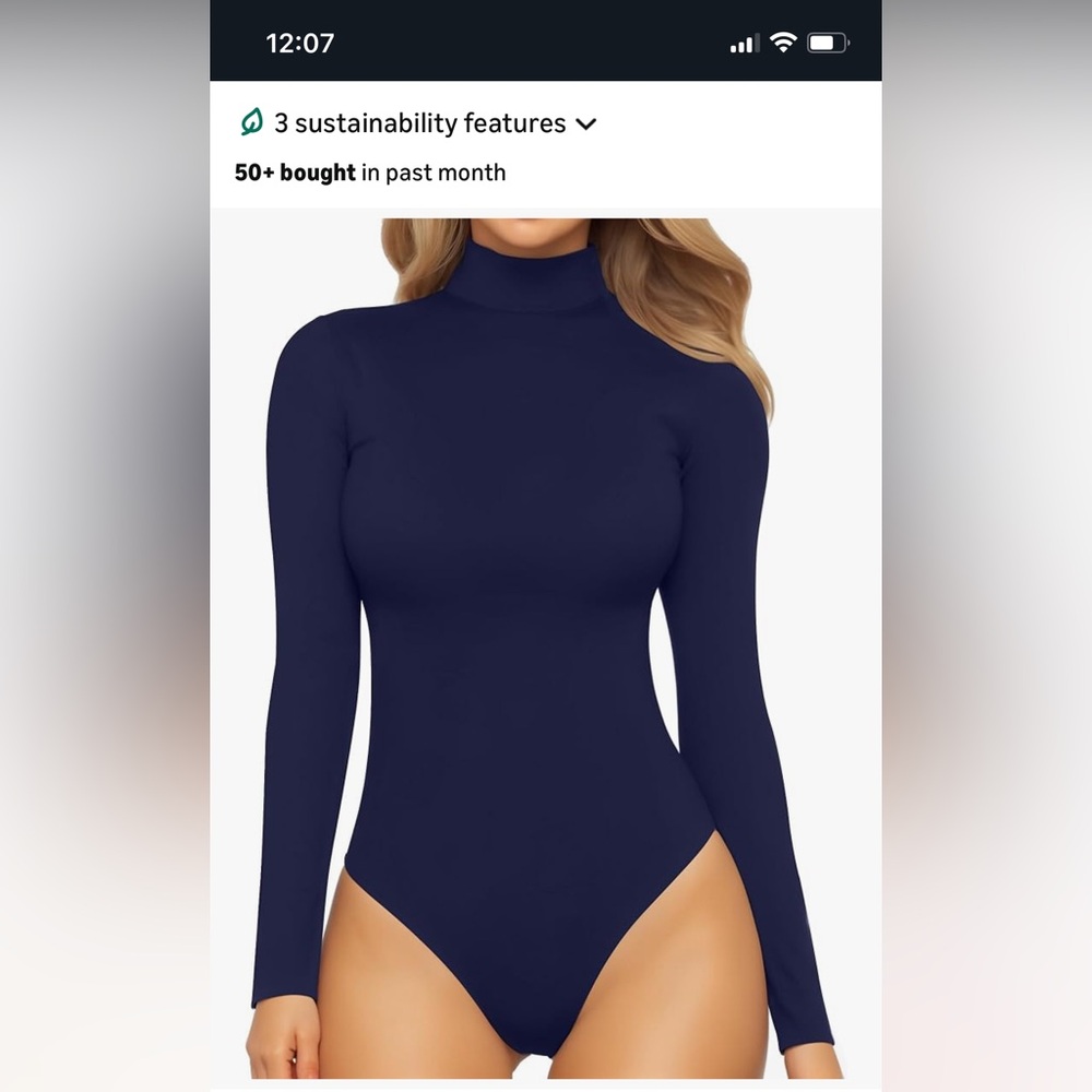 Mangopop Navy Blue Long Sleeve Bodysuit